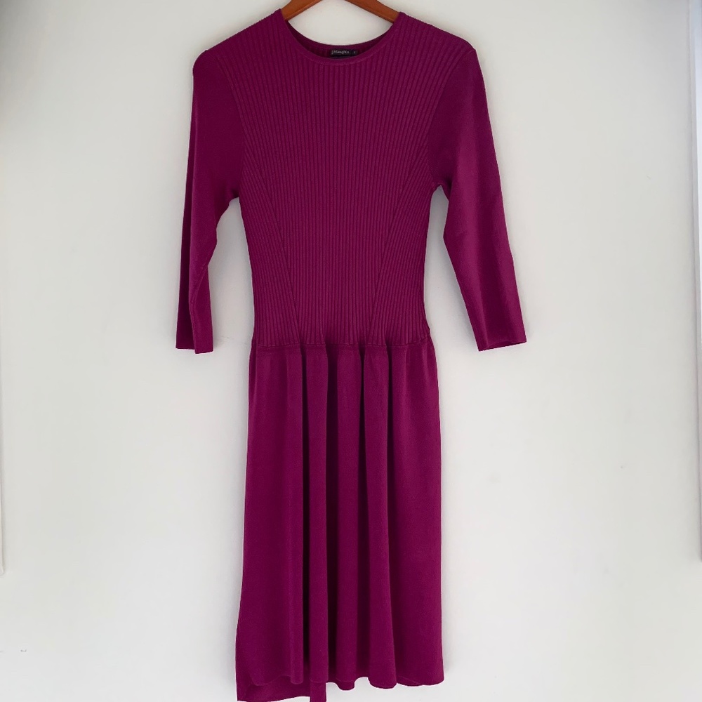J. McLaughlin Magenta Ribbed Fit-and-Flare Dress